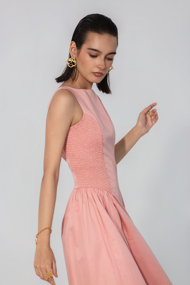 Blush Shirred Panel Maxi Dress