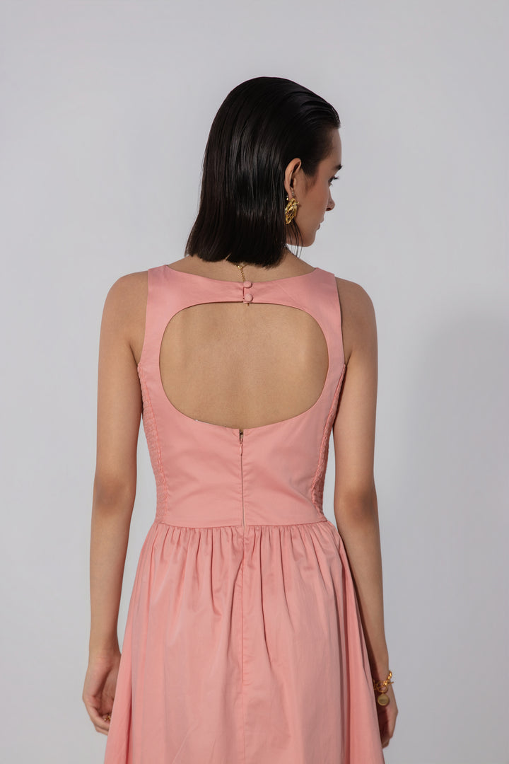 Blush Shirred Panel Maxi Dress