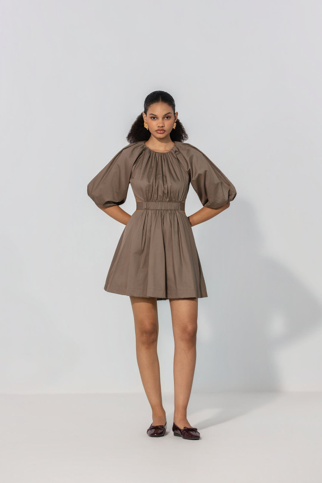Mocha Cut-Out Tie Mini Dress