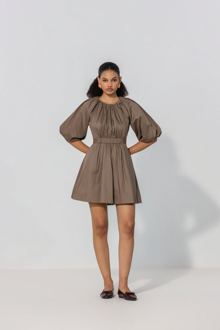 Mocha Cut-Out Tie Mini Dress