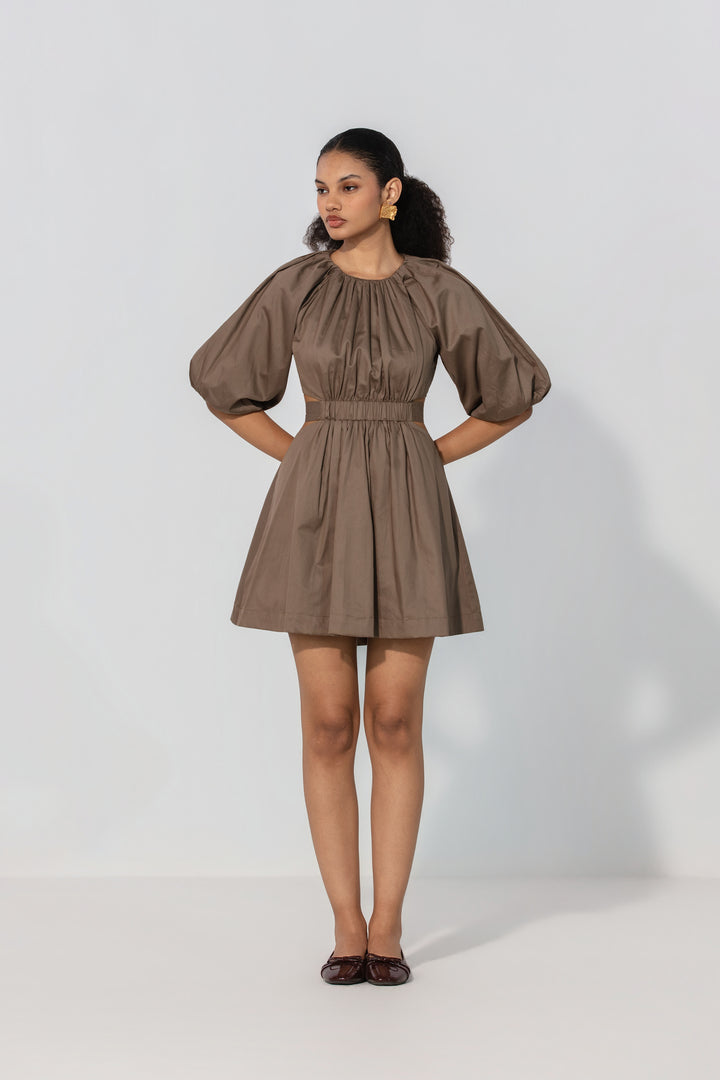 Mocha Cut-Out Tie Mini Dress