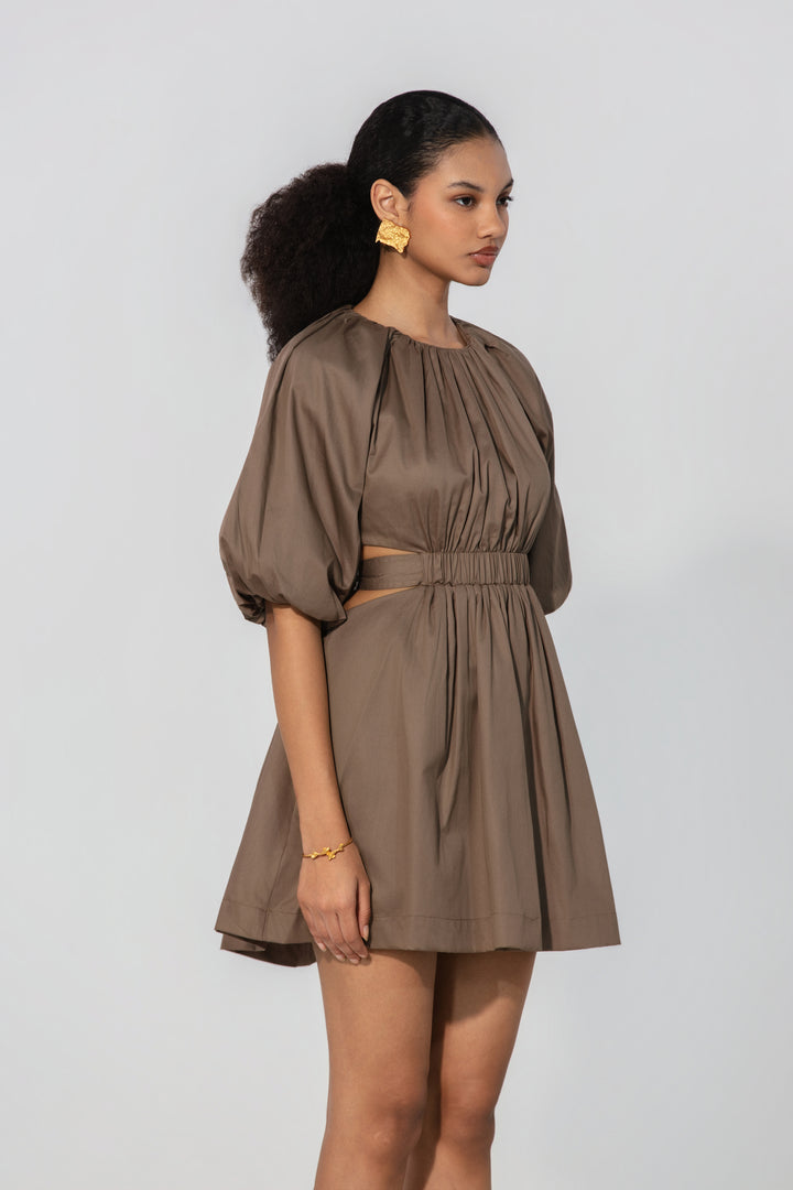 Mocha Cut-Out Tie Mini Dress