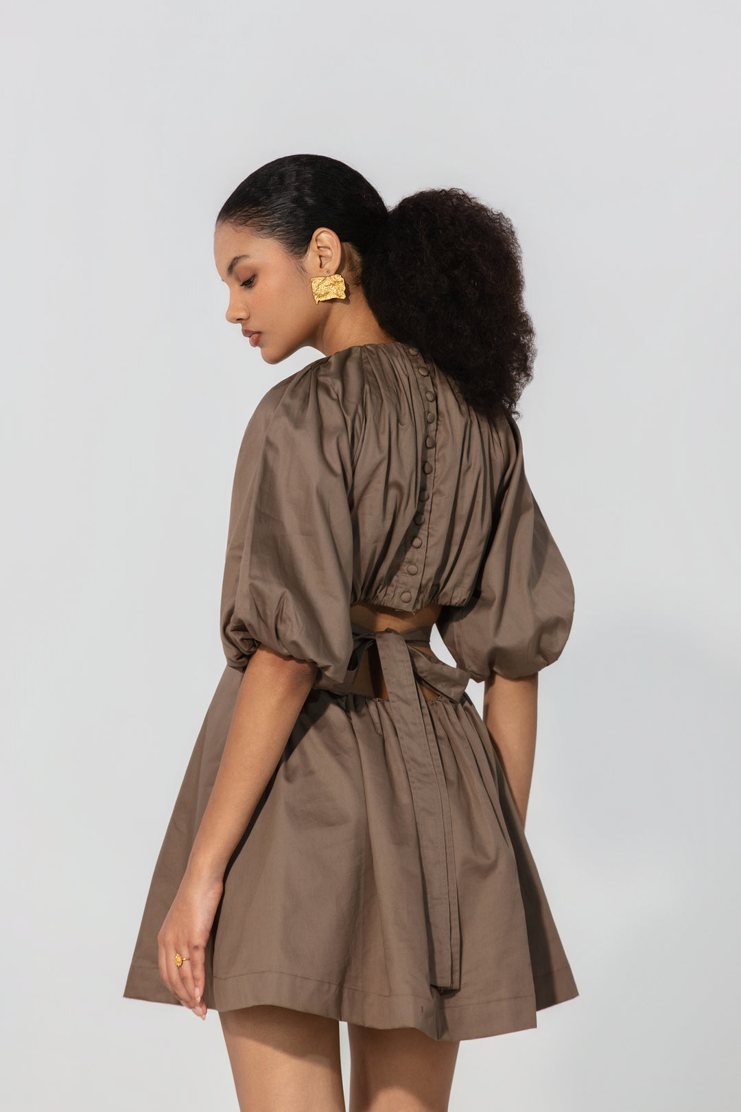 Mocha Cut-Out Tie Mini Dress