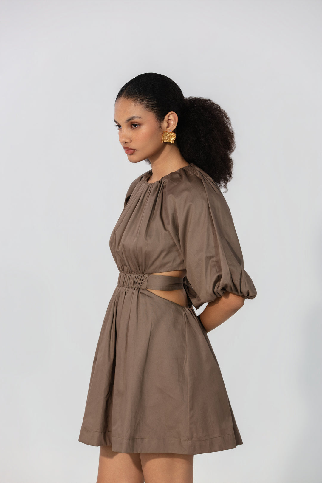 Mocha Cut-Out Tie Mini Dress