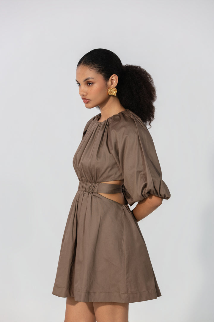 Mocha Cut-Out Tie Mini Dress