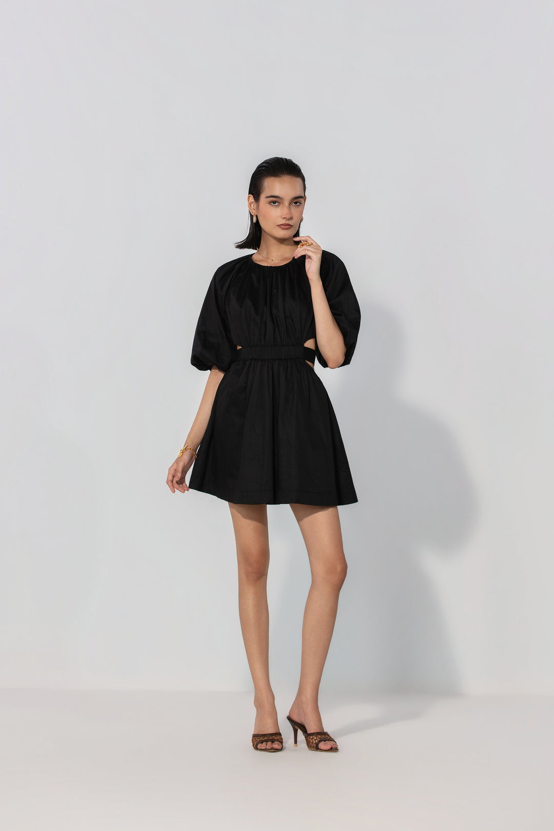 Rose in Black Cut-Out Tie Mini Dress