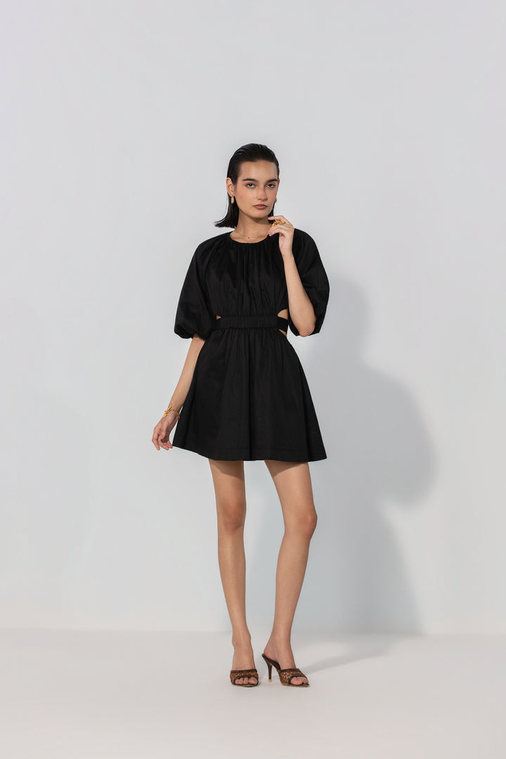 Rose in Black Cut-Out Tie Mini Dress