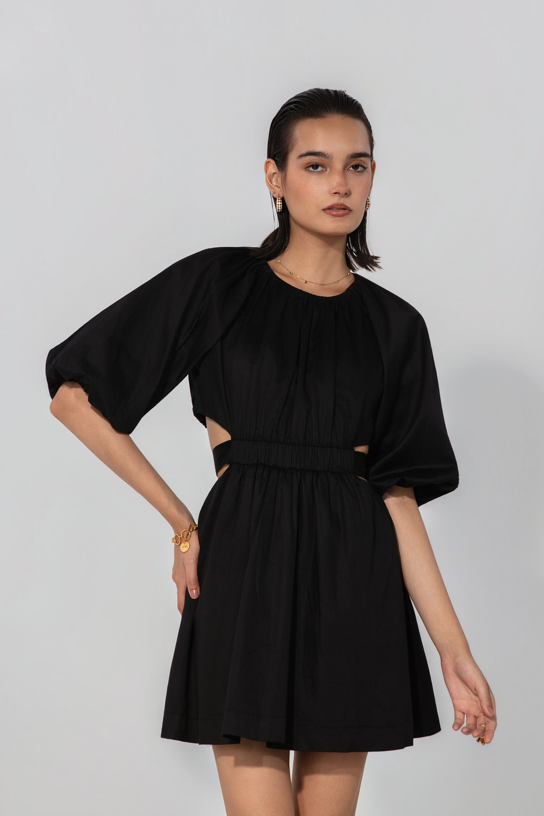 Rose in Black Cut-Out Tie Mini Dress
