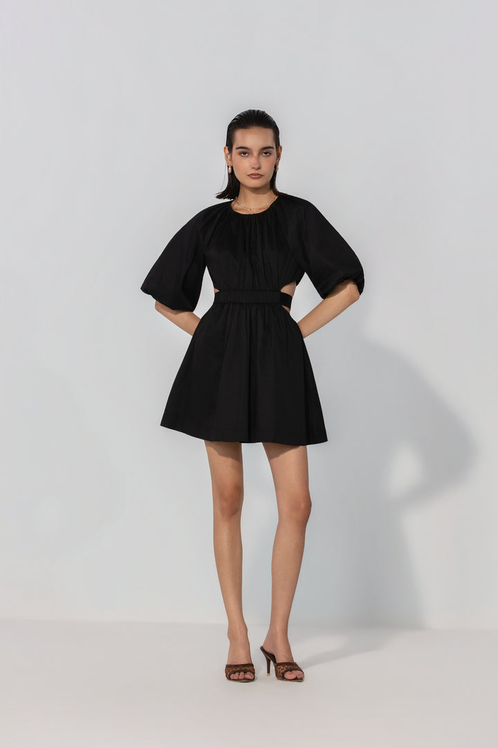 Rose in Black Cut-Out Tie Mini Dress