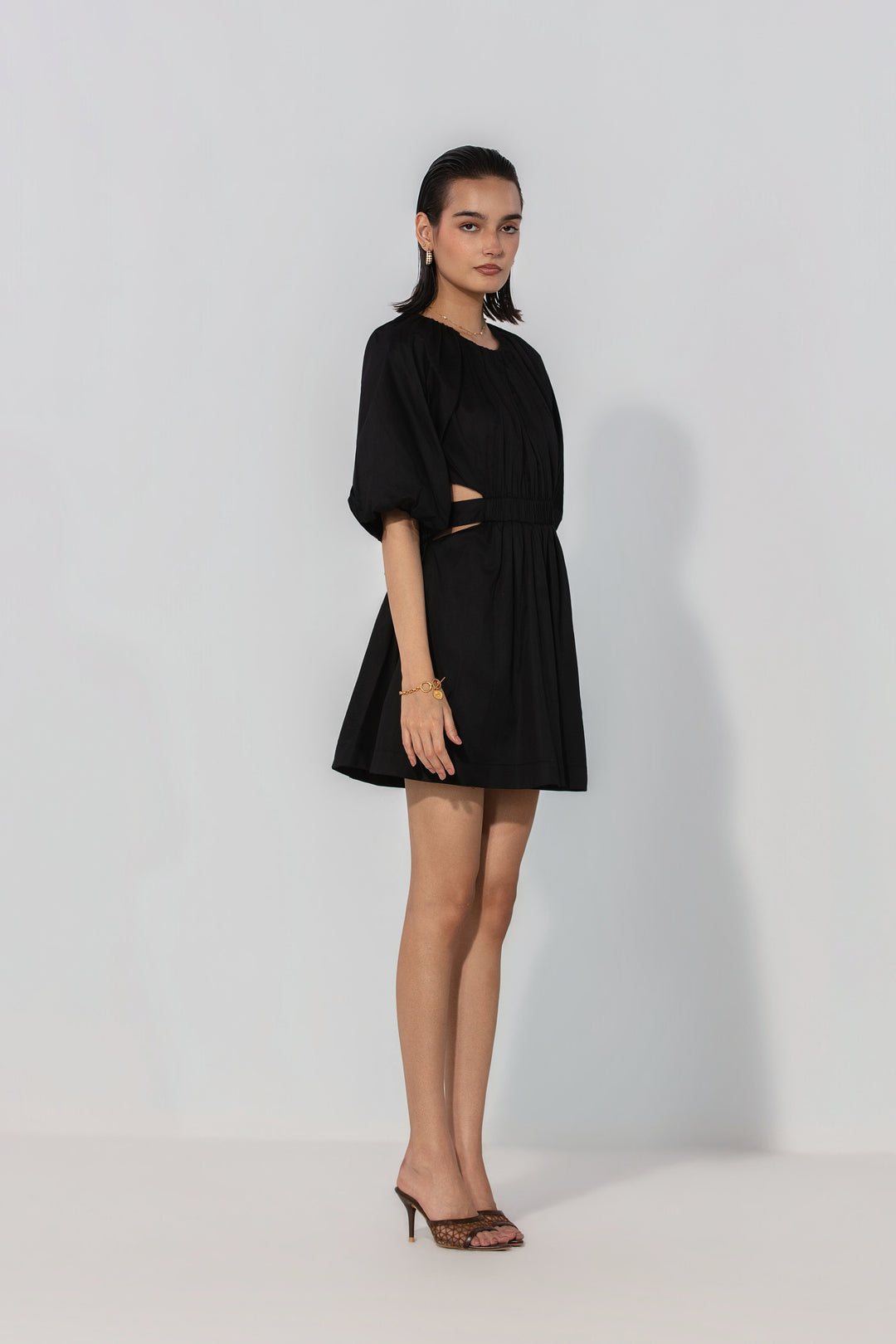 Rose in Black Cut-Out Tie Mini Dress