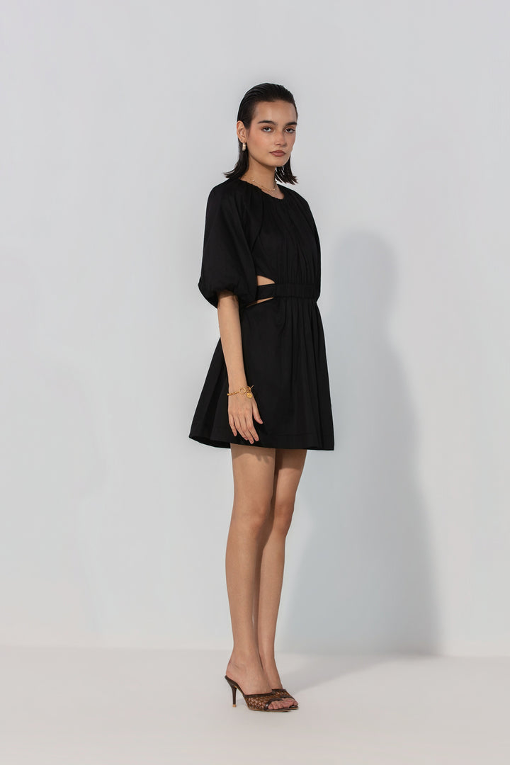 Rose in Black Cut-Out Tie Mini Dress