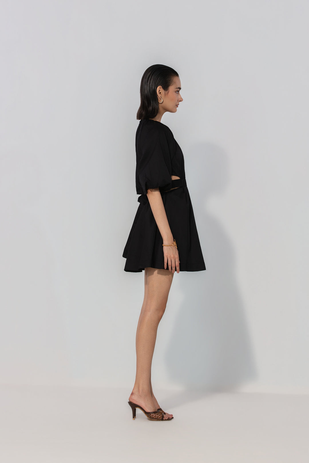 Rose in Black Cut-Out Tie Mini Dress