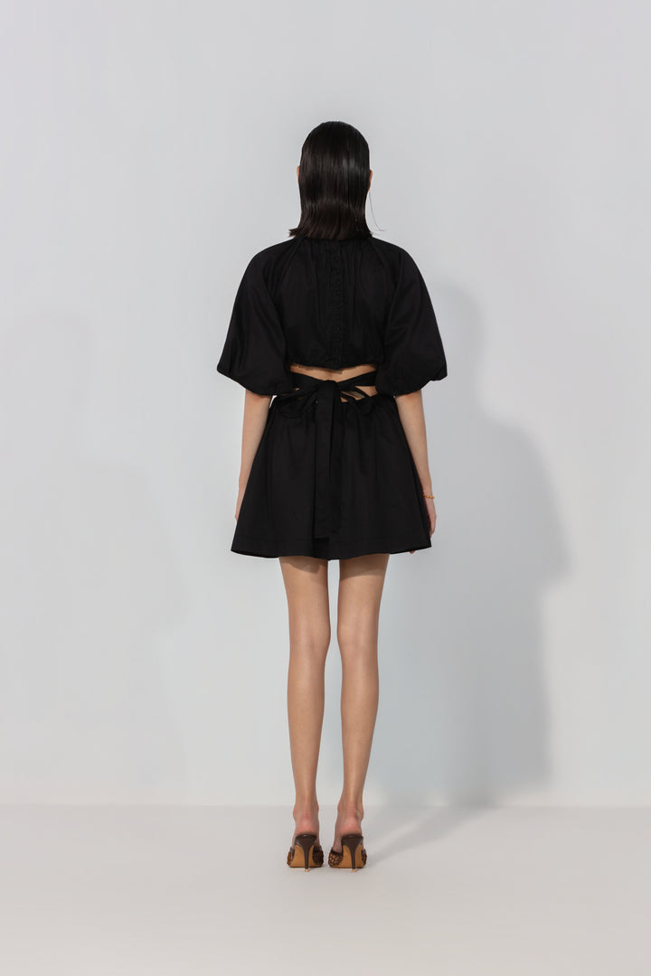 Rose in Black Cut-Out Tie Mini Dress