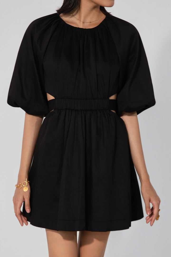 Rose in Black Cut-Out Tie Mini Dress
