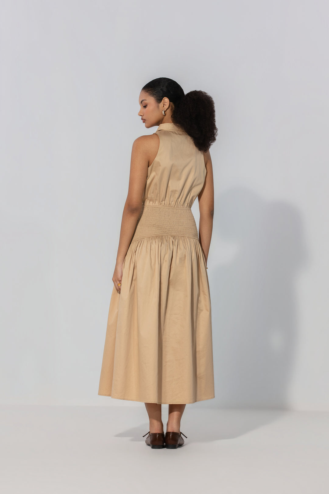 Sand Collared Drop-Waist Maxi Dress