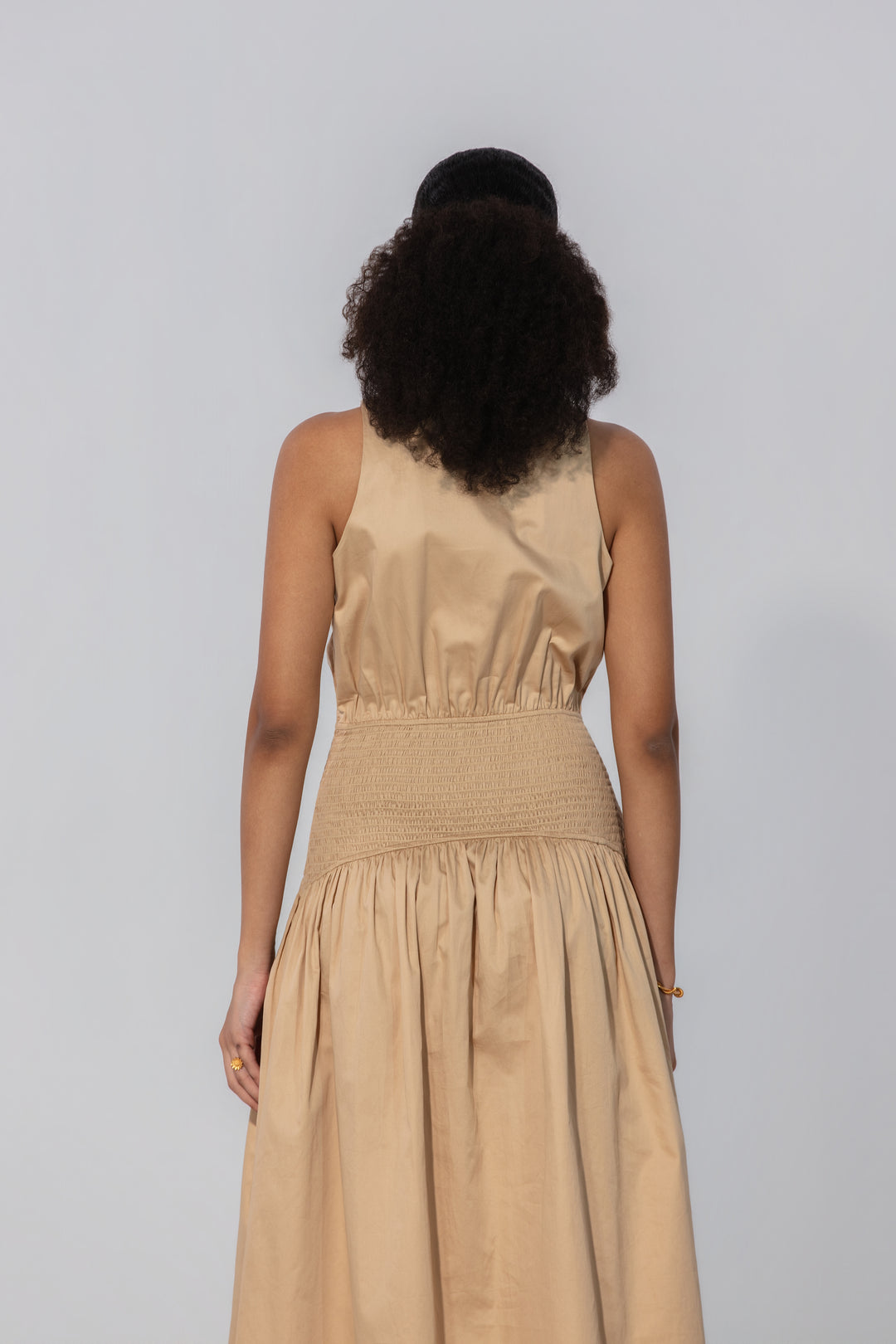 Sand Collared Drop-Waist Maxi Dress