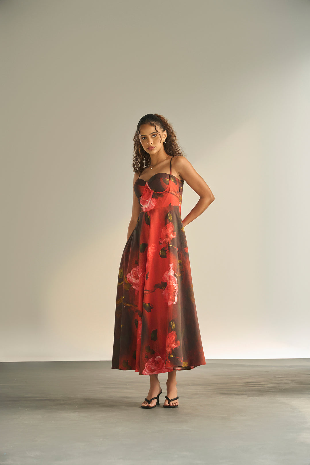 CRIMSON PETALS PADDED DRESS