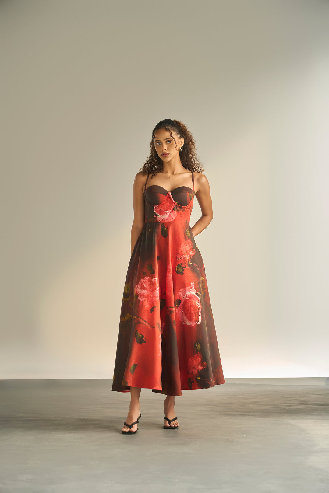 CRIMSON PETALS PADDED DRESS