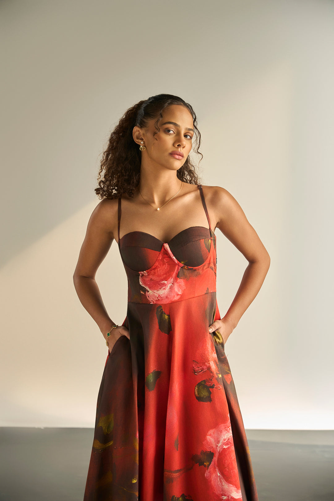CRIMSON PETALS PADDED DRESS