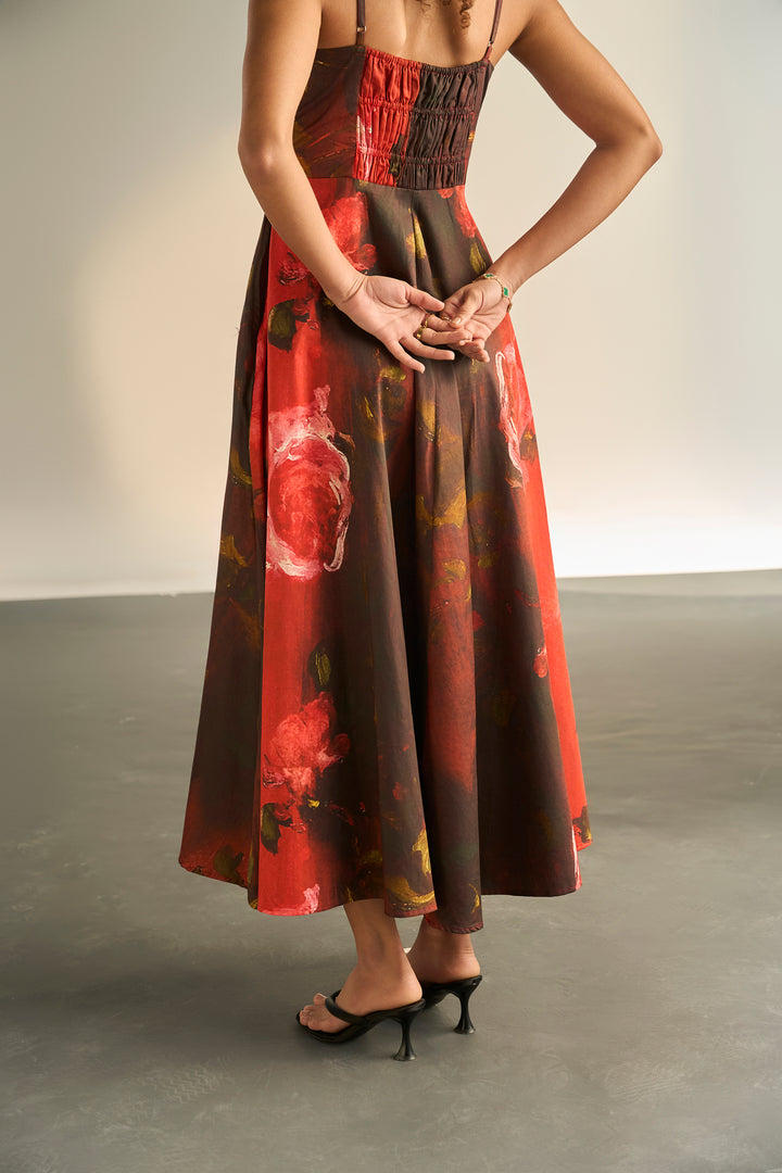 CRIMSON PETALS PADDED DRESS