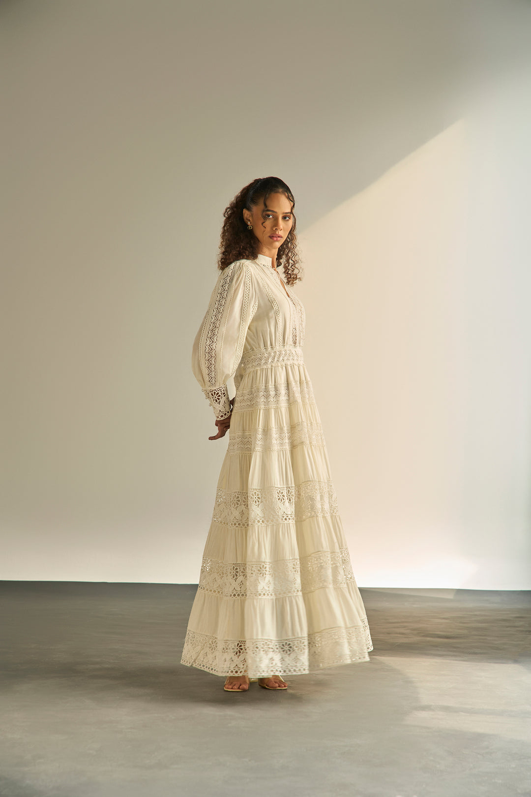 lace dress cream Perdita Long Sleeve Lace Maxi Dress | Cream | Womens