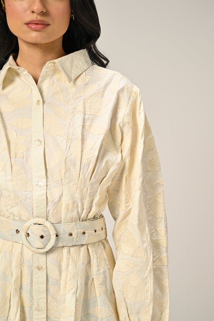 Moonflower – Embroidered Mini Shirt Dress