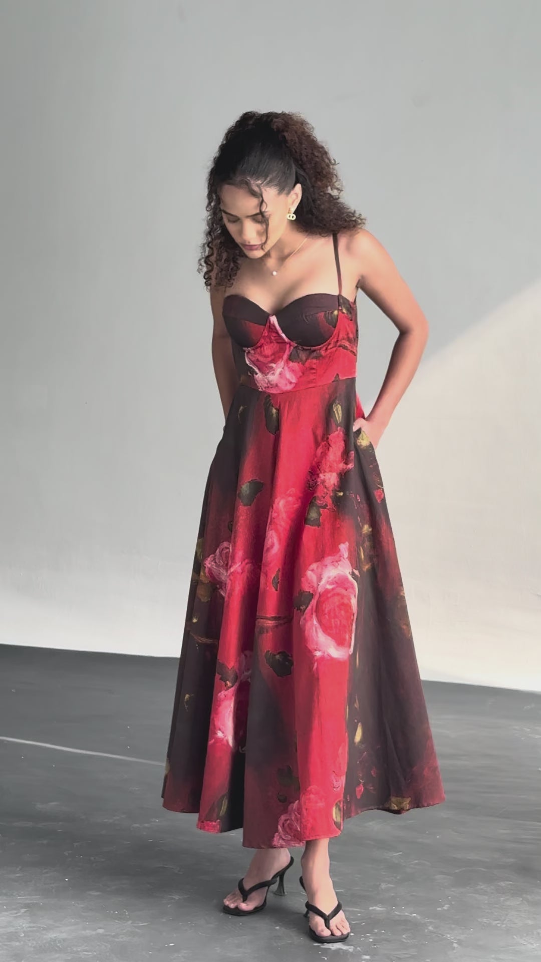 CRIMSON PETALS PADDED DRESS